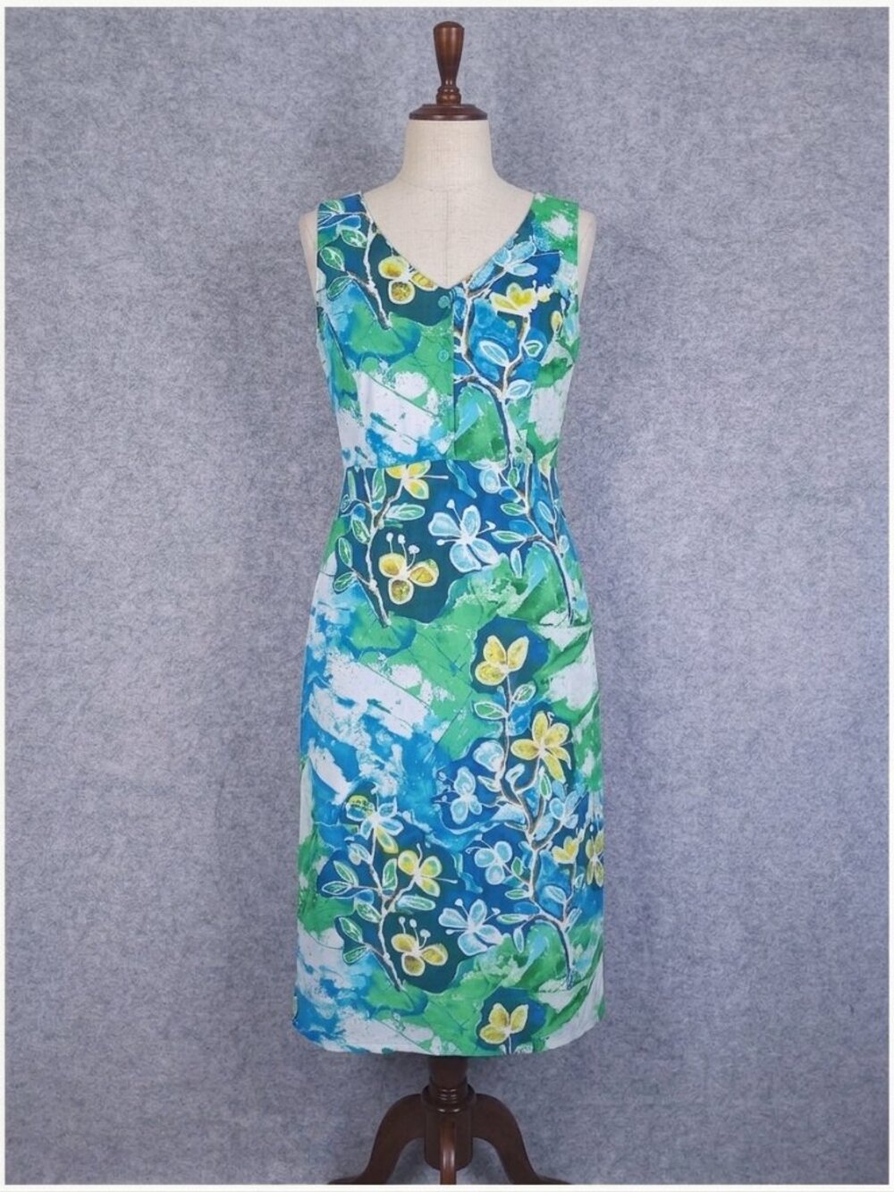 Vtg Jams World Crackle Dress Small Blue Green 80s Hawaii Cotton Wearable Art